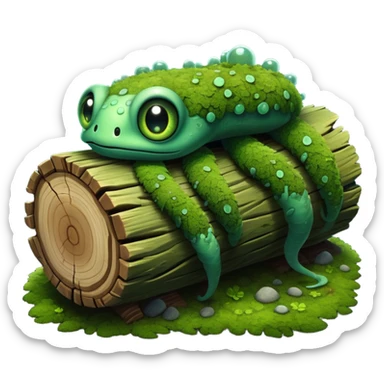A serpentine creature with a segmented body resembling moss-covered logs, many eyes, featuring bioluminescent fungi growing along its spine that pulse hypnotically when it hunts at night.

 sticker
