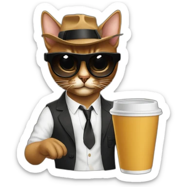 gangster-with-a-Abyssinian cat-gun-and-sunglasses-drinking-coffee sticker