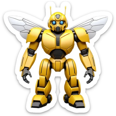 Clean 3D printable robotic bumblebee character, Bumblebee Transformers inspired design sticker