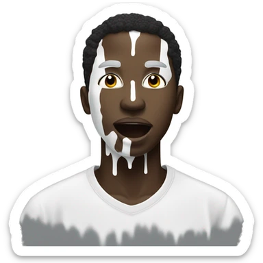 Black man with white paint splash on his face, with tongue out and eyes closed sticker