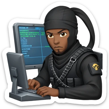 african-american mercenary black ninja hacker terminal command center sticker
