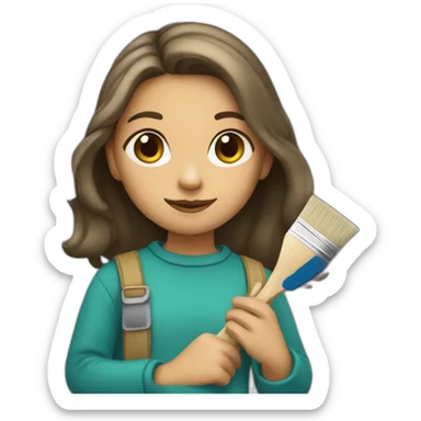 Girl holding paint and paintbrush sticker