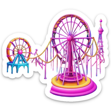 melting neon colors surreal amusement park landscape sticker