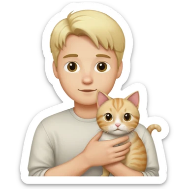 Men with blond hair holding cat sticker