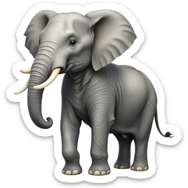 cinematic-elephant-realistic-full-body-standing-emoji,-massive-frame-calmly-balanced,-long-trunk-curled-slightly,-head-tilted-dramatically,-wrinkled-grey-skin,-majestic-tusks-catching-the-light,-simplified-yet-realistic-focused-features,-highly-detailed,-glowing-with-an-almost-sarcastic-glow sticker
