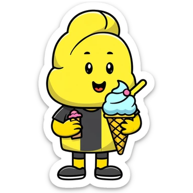 Yellow man with black shirt eating a vanilla ice cream in a cone sticker