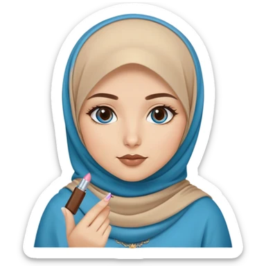 Turkish beautiful finish Konya blonde girl blue eyes with brown beige hijab islamic dress and had on her hand brown lipgloss sticker