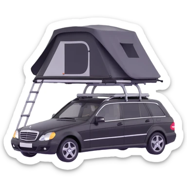 black Mercedes-Benz car with roof tent sticker