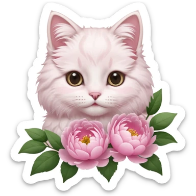 Cute cat Handing pink peonies sticker
