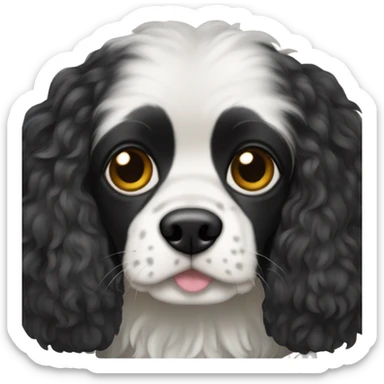 Small completely black king spaniel with black fur on his whole face and white fur on chest sticker