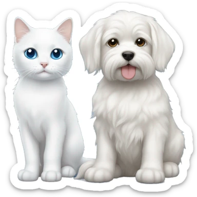 Maltese puppy and white cat with blue eyes next to eachother sticker