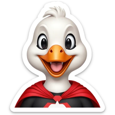 super hero goose laughs in black and red outfit sticker