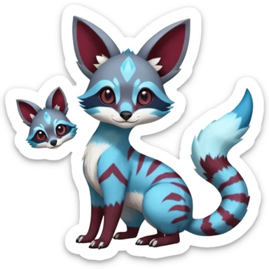 Rare realistic cool burgundy cute epic aesthetic colorful Amaura-Glaceon-Civet-Genet-species-Fakemon-hybrid-creature, with markings, full body sticker