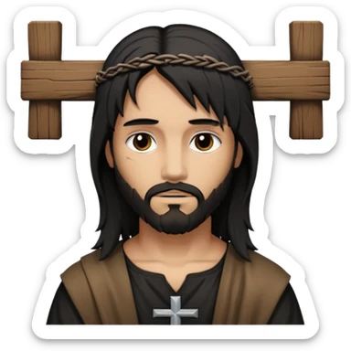 jesus-body-on-the-cross, with black edgy  Emo hair sticker