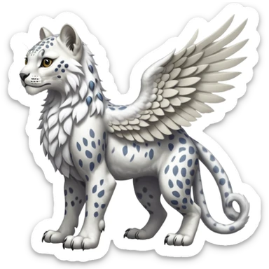 Albino white-furred Snow-Leopard-Gryphon-griffin-chimera-hybrid, full body sticker