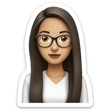 Beautiful brunette straight long hair with octagonal white frame glasses sticker