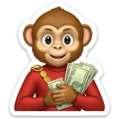monkey holding money on shoudure sticker
