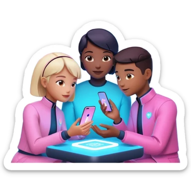 A hopeful 2026 future where humans and AI collaborate peacefully, soft neon lighting, cinematic, ultra-detailed, modern aesthetic sticker