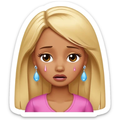 Sad brown skin blonde barbie crying with tears  sticker