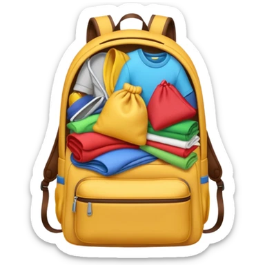 Emoji-style backpack overflowing with clothes sticker
