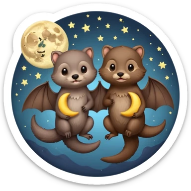 Bat and otter with moon sticker