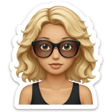 a tan woman with wavy blonde hair wearing skinny black rectangular sunglasses sticker