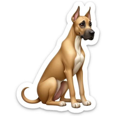 cinematic-[fawn great dane]-realistic-full-body-sitting-emoji,-tail-resting-loosely-beside-its-paws,-head-tilted-dramatically,-sleek-[fawn]-fur,-simplified-yet-realistic-focused-features,-highly-detailed,-glowing-with-an-almost-sarcastic-glow sticker
