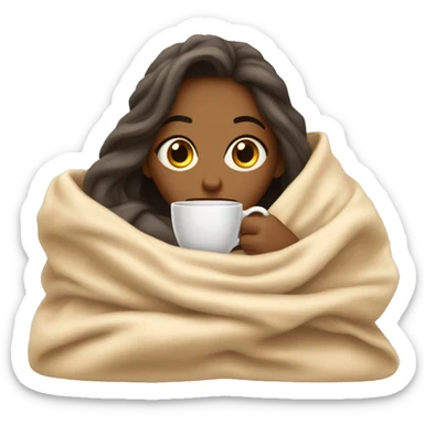 girl inside a blanket sipping coffee eyes closed sticker