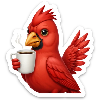 Happy cardinal bird with a cup of coffee sticker