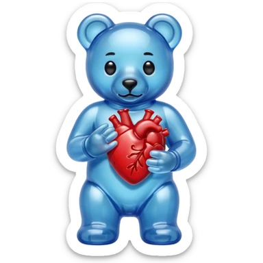 Blue Gummy bear holding one small gummy anatomically correct human heart  sticker