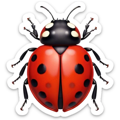 Cinematic Noble Ladybug Portrait Emoji, Poised and charming, with a tiny, rounded red shell adorned with crisp black spots, delicate antennae, and bright, observant eyes, Simplified yet sharply detailed features, highly detailed, glowing with a soft, scarlet radiance, high shine, intelligent and spirited, stylized with an air of natural whimsy, focused and alert, soft glowing outline, capturing the essence of a watchful ladybug that appears ready to scuttle out of the screen with effortless grace! sticker