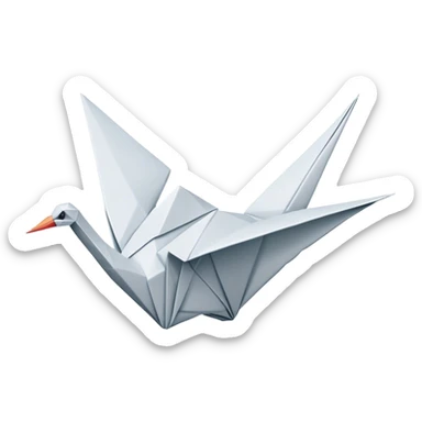 Cinematic Realistic Origami Crane Emoji, featuring a beautifully folded paper crane with crisp, delicate edges and intricate creases. The elegant structure casts soft shadows under warm, natural lighting, with a subtle texture of fine paper enhancing its serene and symbolic presence. sticker