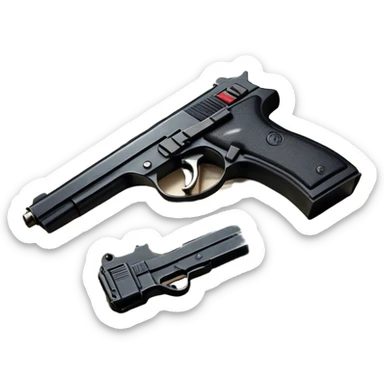 Icon for Action & Crime Reading: an open book with dramatic action scenes, surrounded by a gun, handcuffs, a badge, and a shadowy figure. The icon should evoke suspense, danger, and intrigue of crime and action stories. Transparent background. sticker