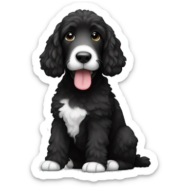 sitting down Bernadoodle black with white near mouth sticker
