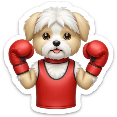 White havanese dog with boxing gloves sticker