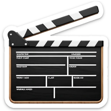 Ultra simplified movie clapper with black and white colors, two simple rectangles with a diagonal line sticker
