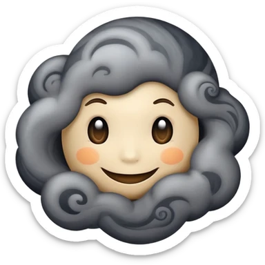 dark gray planet with smoky swirls and clouds with a cute smiling face sticker