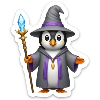 penguin wizard with a staff sticker