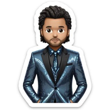 The Weeknd with long dark brown hair, dark gray sequin outfit  sticker
