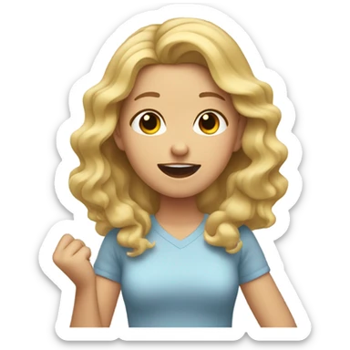 Girl with wavy blonde hair, slapping her face sticker