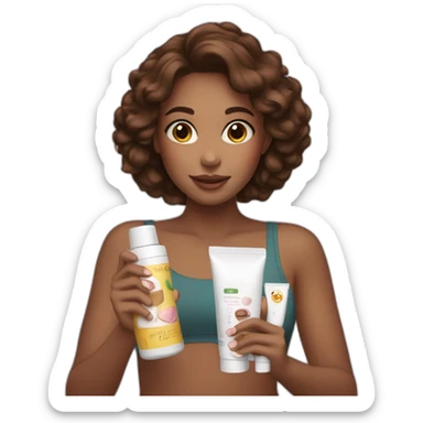 brown-haired girl holding cosmetic products in her hands sticker