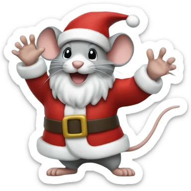 Mouse Santa waving sticker