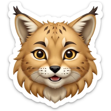 Cinematic-realistic cute-Lynx-Portrait-Emoji – Head tilted dramatically with an exaggeratedly amused expression, featuring a thick, tufted golden-brown coat with striking black ear tufts, wide, expressive amber eyes filled with playful disbelief. zoomed out to show shoulders sticker