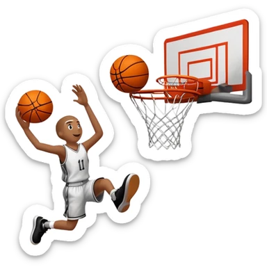 A close-up of a basketball swishing through the hoop, with the net slightly bouncing. The background features a blurred basketball court, capturing the excitement and precision of scoring in the game. sticker