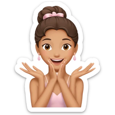 The ballerina laughs sweetly, covering her mouth with her hand sticker