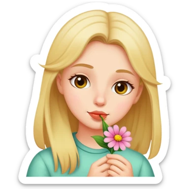 Weird picture of a girl smelling a flower sticker