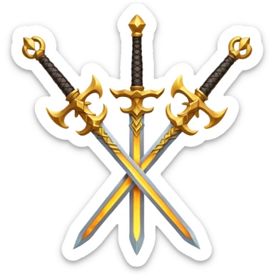 Three fiery royal golden swords crossed sticker