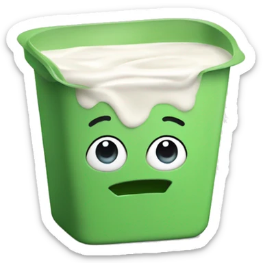a green square yogurt pot with yogurt and oats inside sticker