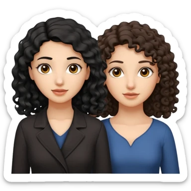 Arab woman with curly black hair and white girl with wavy light brown shoulder-length hair and slightly sloping brown eyes sticker