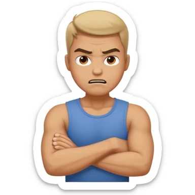 arms crossed holding neck angry guy sticker